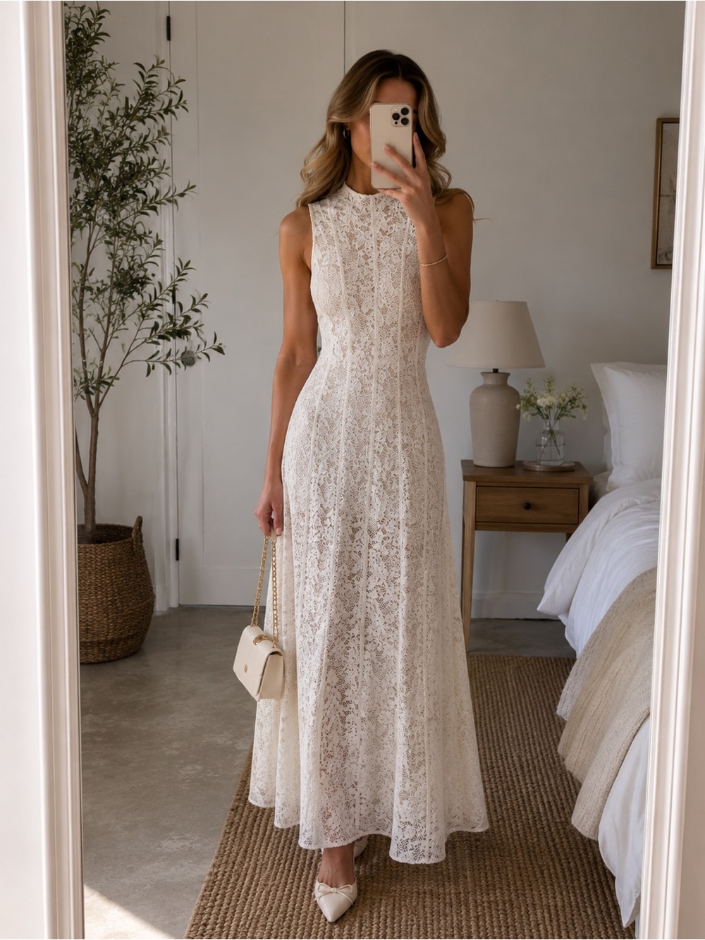 Sleeveless Ivory Lace Maxi Dress